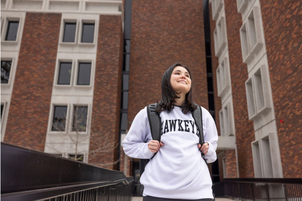 photo of a student exiting EPB and looking up optimistically